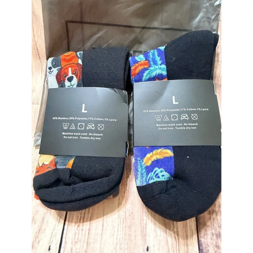 YOKEEP Bamboo Diabetic Socks Non-Binding 2 Pair Bundle Dogs Tropical Blue Large